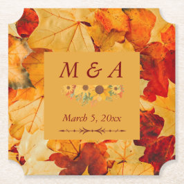 Elegante Red Gold Herbst Leaves Hochzeit Untersetzer