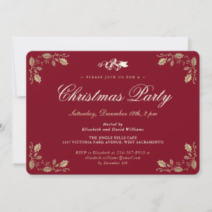 Elegante Red Gold Holly Weihnachtsfeier Einladung