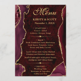 Elegante Red & Gold Imitate Glitzer Agate Wedding Menükarte