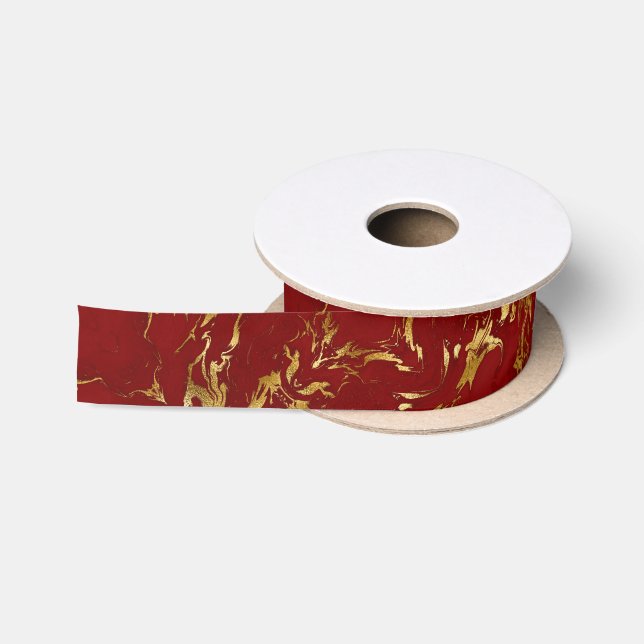 Elegante Red Gold Imitate Marmorwein Weihnachten Satinband (Spule)