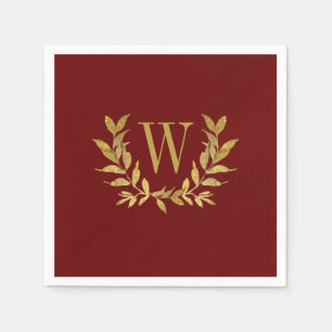 Elegante Red & Gold Moderne Monogram Wedding Serviette