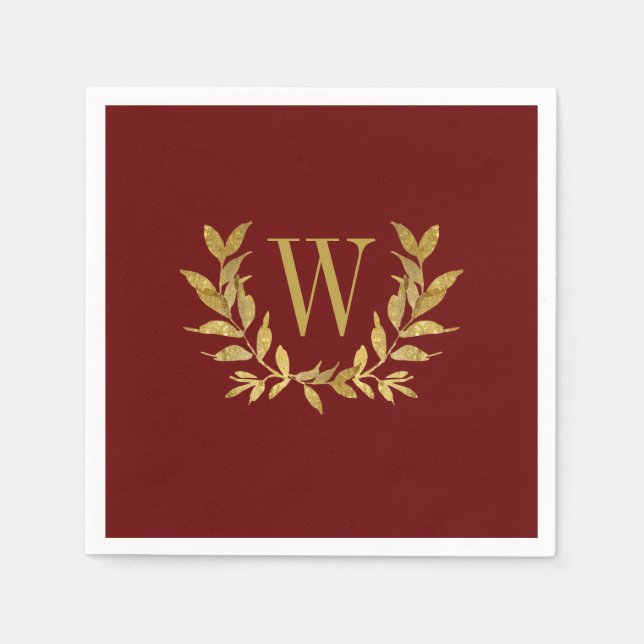 Elegante Red & Gold Moderne Monogram Wedding Serviette (Vorderseite)