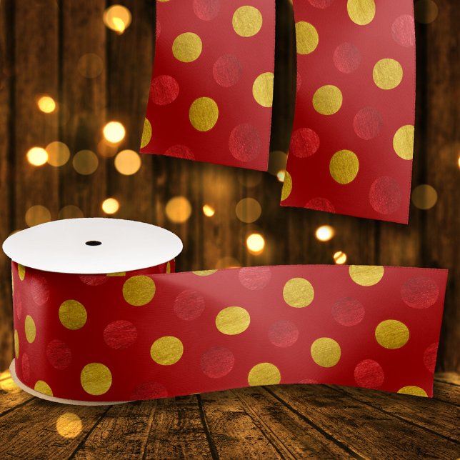 Elegante Red & Gold Red Polka Dots Moderne Weihnac Satinband (Von Creator hochgeladen)
