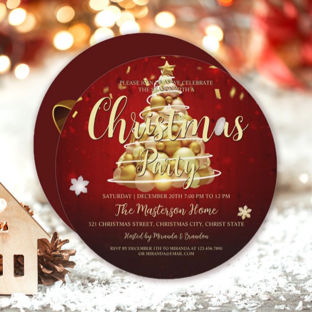 Elegante Red Gold Round Christmas and Holiday Part Einladung (Von Creator hochgeladen)