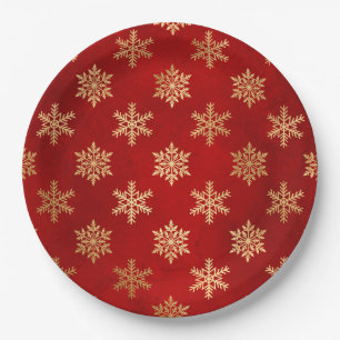 Elegante Red Gold Snowflakes Weihnachten Pappteller