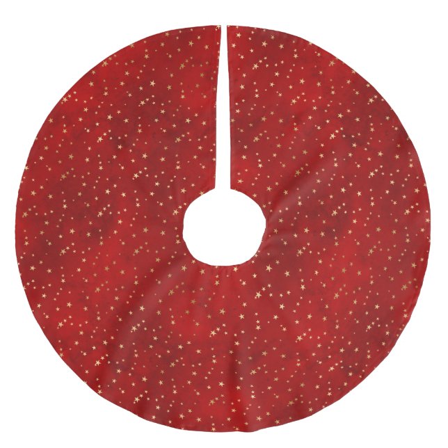 Elegante Red Gold Stars Weihnachten Polyester Weihnachtsbaumdecke (Vorderseite)