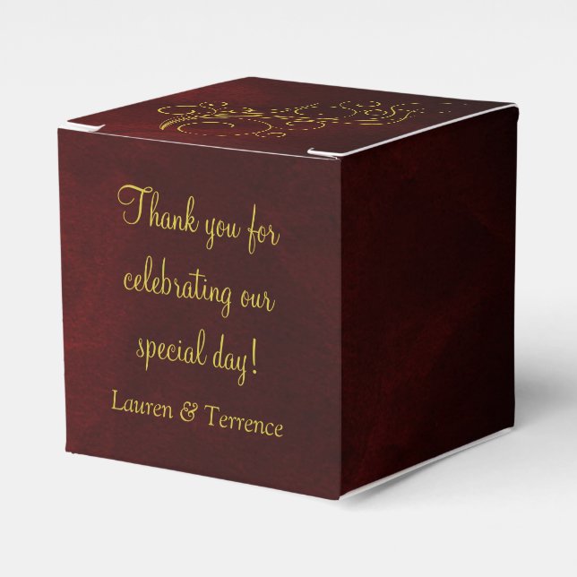 Elegante Red Gold Swirl Gastgeschenk Hochzeit Box Geschenkschachtel (Vorderseite)