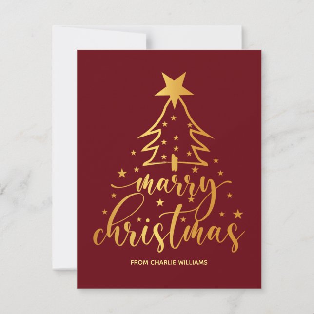 Elégante Red Gold Typographie Carte de Noël (Devant)
