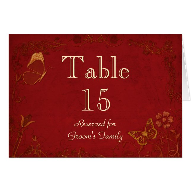 Elegante Red & Gold Vintage Tischsiegelkarte (Vorderseite (Horizontal))