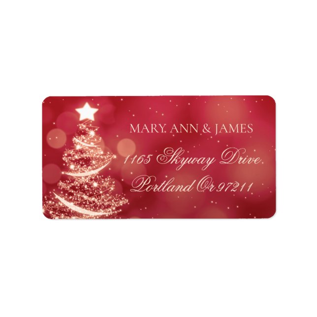 Elegante Red & Gold Weihnachtsadresse Adressaufkleber (Vorne)