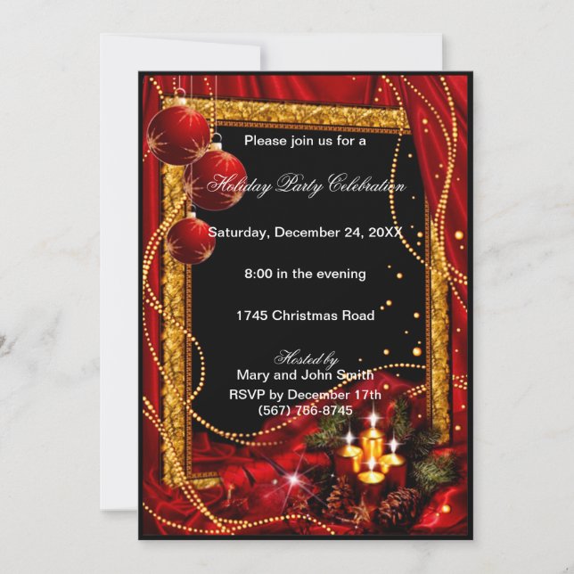 Elegante Red Gold Weihnachtszeit-Party Einladung (Vorderseite)