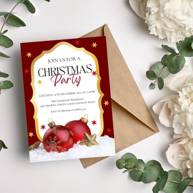 Elegante Red & Gold Weihnachtszeit-Party Einladung (Von Creator hochgeladen)