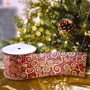 Elegante Red & Gold Wirbel Muster Boho Weihnachten Satinband