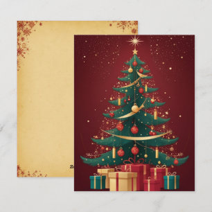Elegante Red Golden Christmas Tree Grußkarte Feiertagskarte