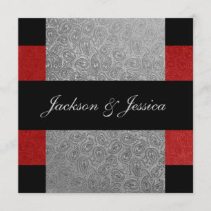 Elegante Red & Gray Paisley Engagement Party Einladung