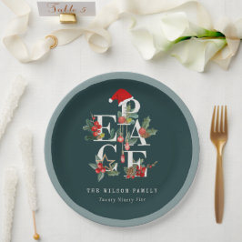 Elegante Red Green White Peace Christmas Foliage Pappteller