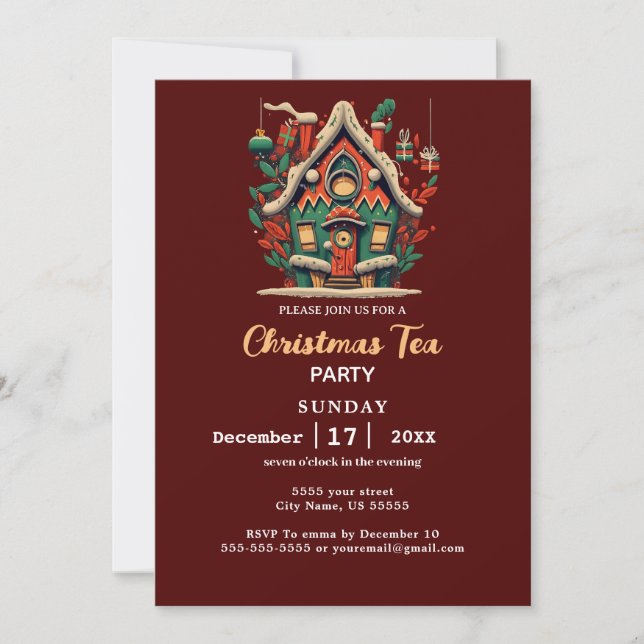 Elegante Red House Christmas Tea Party Einladung (Vorderseite)