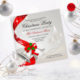 Elegante Red Loop Silver Bells Weihnachten Einladung