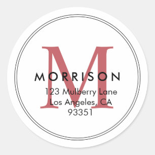 Elegante Red Monogram Rücksendeadresse Runder Aufkleber