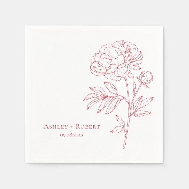 Elegante Red Peony Blume Moderne Hochzeit Serviette (Vorderseite)