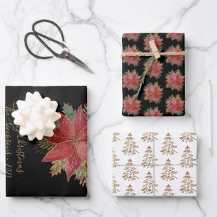 Elegante Red Poinsettia Blume Geschenkpapier Set