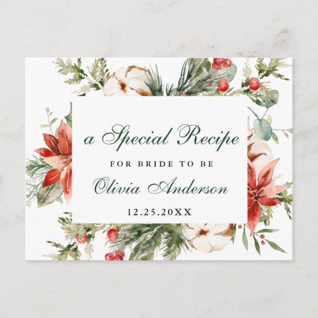 Elegante Red Poinsettia Brautparty Rezept Card Postkarte (Vorderseite)