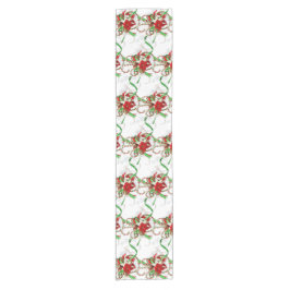 Elegante Red Poinsettia Candy Canes and Snowflakes Kurzer Tischläufer
