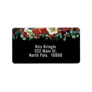 Elegante Red Poinsettia Chrismas Blume Adressaufkleber