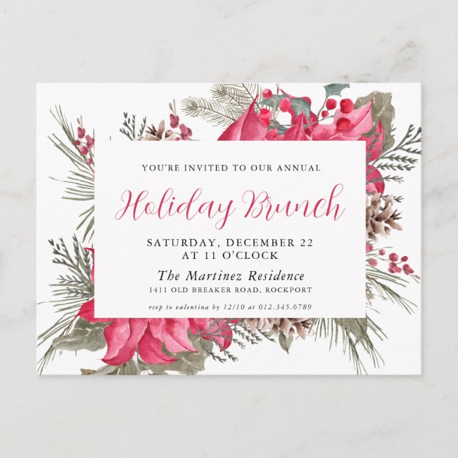 Elégante Red Poinsettia Fête Brunch Invitation (Devant)