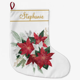 Elegante Red Poinsettia Individuelle Name Weihnach Großer Weihnachtsstrumpf