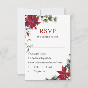 Elegante Red Poinsettia Wasserfarbene Pine Fur Hoc RSVP Karte