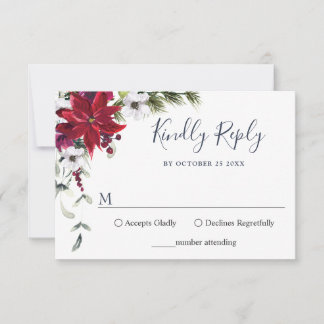 Elegante Red Poinsettia Wasserfarbene Pine Fur Hoc RSVP Karte