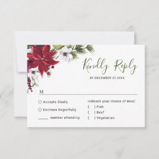 Elegante Red Poinsettia Wasserfarbene Pine Fur Hoc RSVP Karte