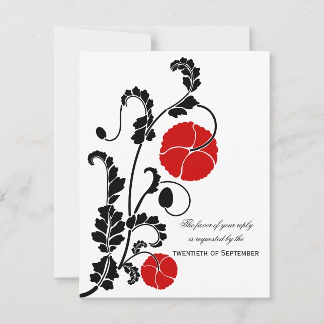 Elegante Red Poppy Wedding RSVP / Reply Cards (Vorderseite)