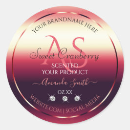Elegante Red Product Labels Diamonds and Initials Runder Aufkleber