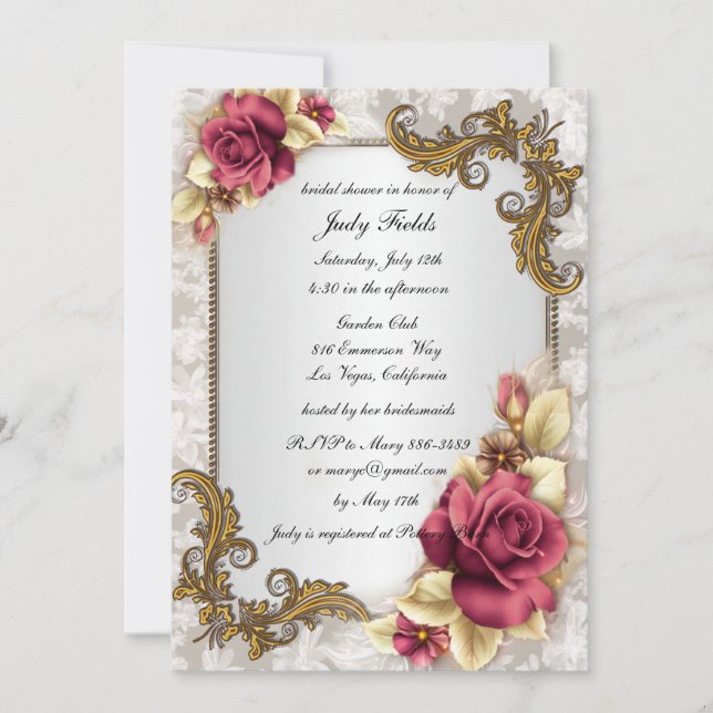 Elégante Red Roses Bridal Showweuse Invitation (Devant)