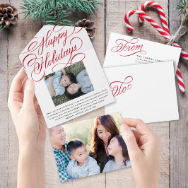 Elegante Red Script Happy Holiday Foto Card All In One Einladung