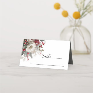 Elegante Red Silver Christmas Winter Floral Weddin Platzkarte