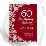 Elegante Red Silver Rose 60. Geburtstagsparty Einladung<br><div class="desc">Rot silber florale 60. Geburtstagsfeier Einladung. Elegantes Design mit Rose,  Imitaten silberne Folie und Typografie Script Schriftart. Die trendige Einladungskarte eignet sich perfekt für eine stilvolle Damenfeier. Kann für jedes Alter angepasst werden. Gedruckte Zazzle-Einladungen oder Sofortdownload digitaler Druckvorlage.</div>