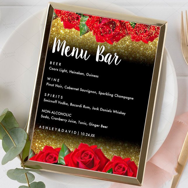 Elegante Red Turkish Rose Wedding Menu Bar Sign Poster (Von Creator hochgeladen)