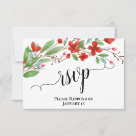 Elegante Red Watercolor Blume Hochzeit RSVP Karte