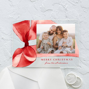Elegante Red Watercolor Bow Foto Acryleinladungen