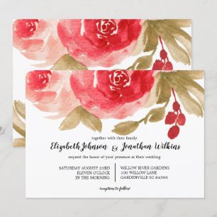 Elegante Red Watercolor Rose Hochzeit Einladung