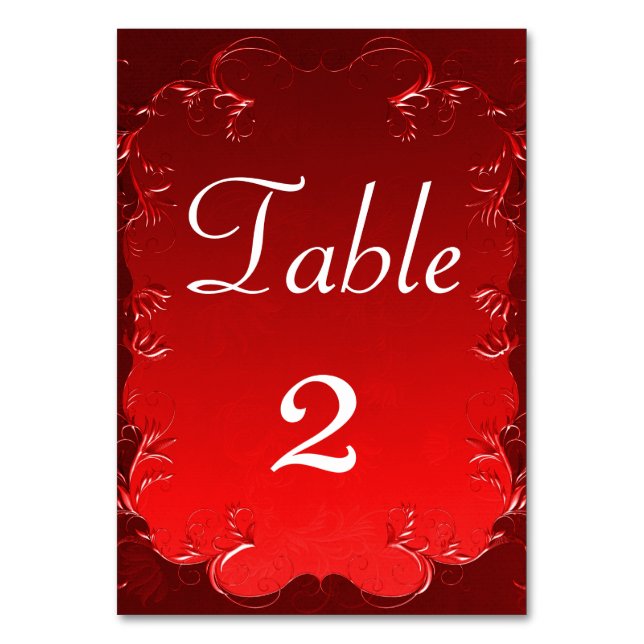 Elegante Red Wedding ReceptionTable Tischnummer (Vorderseite)