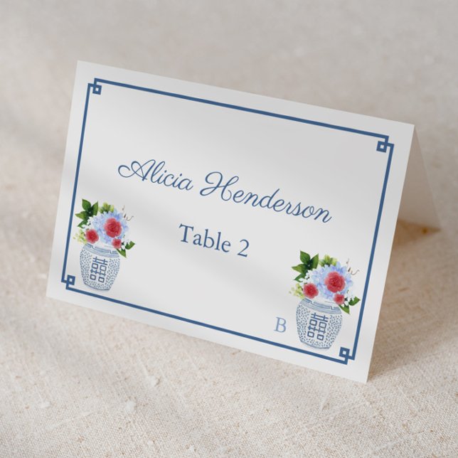 Elegante Red White Blue Wedding Platzkarte Tischnummer (Red white and blue individual  place cards for wedding, bridal shower or baby shower)