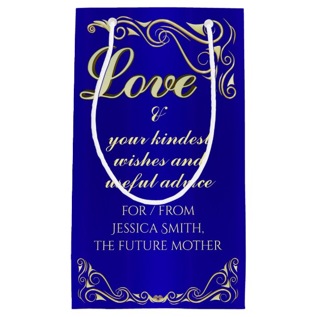 Elegante Regal Golden und Royal Blue Baby Dusche Kleine Geschenktüte (Vorderseite)