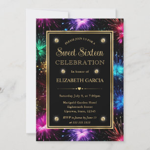 Elegante Regenbogen-Feuerwerkrahmen Sweet Sixteen Einladung