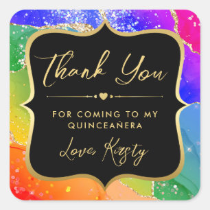 Elegante Regenbogen-Glitter-Achat- und Gold-Quince Quadratischer Aufkleber