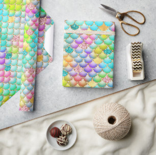 Elegante Regenbogen Glitter & Folie Meerjungfrau S Geschenkpapier