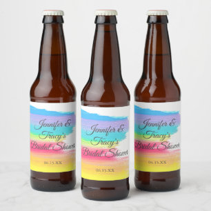 Elegante Regenbogen-Hochzeitsdusche für Lesben mit Bierflaschenetikett